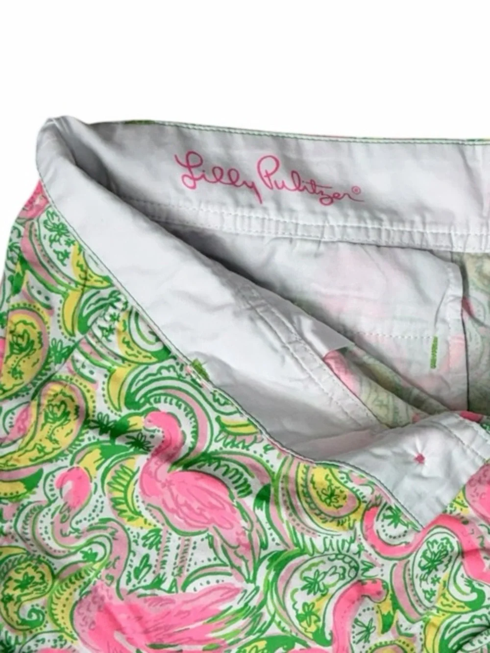 Lilly Pulitzer Pink Flamingo & Lime Paisley High-Rise Shorts